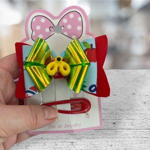 Back to School Hair Bow Faux Leather Kindergarten Snap Clips for Girl Toddlers